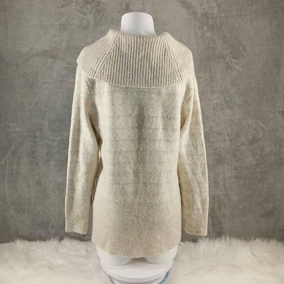 NWOT Style&Co Fall Cozy Cowl Neck Sweater MEDIUM(8-10) Ivory Metallic Stripe - Picture 9 of 13